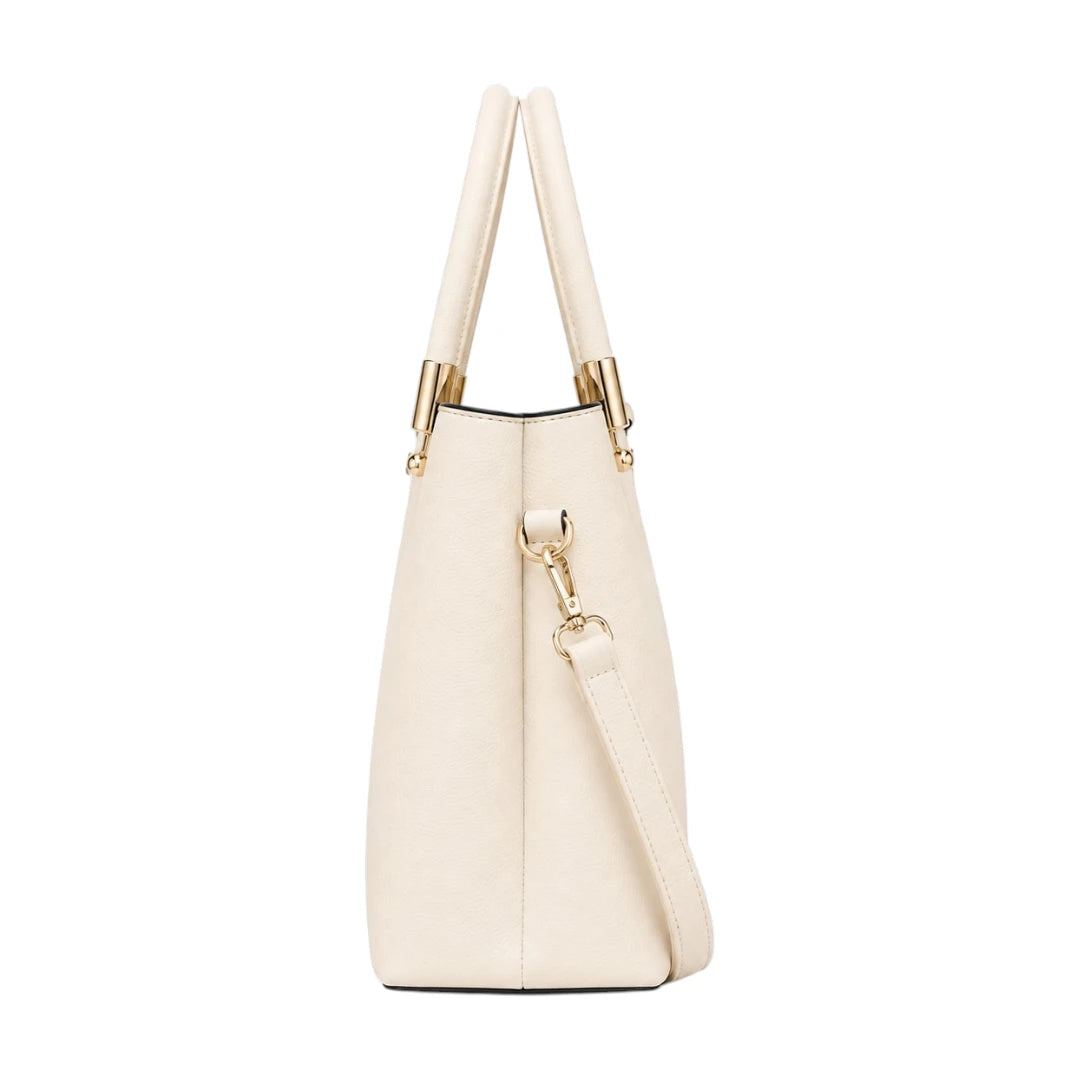 Bagnova Cream Elegant Structured Faux Leather Women’s Satchel Handbag