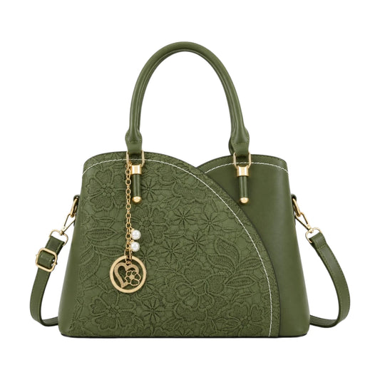 Bagnova Green  Floral Embossed Faux Leather Women’s Satchel Handbag