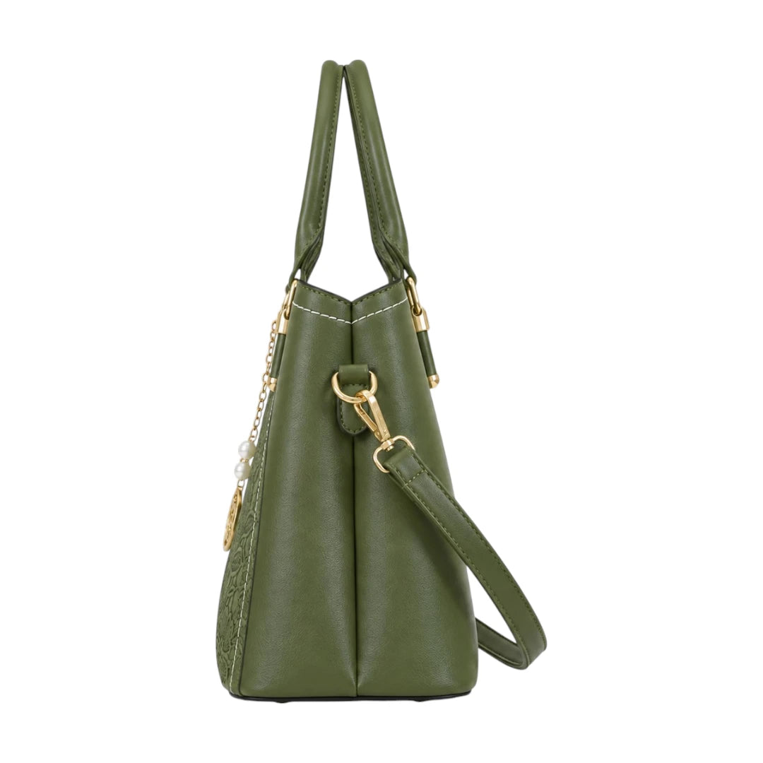 Bagnova Green  Floral Embossed Faux Leather Women’s Satchel Handbag