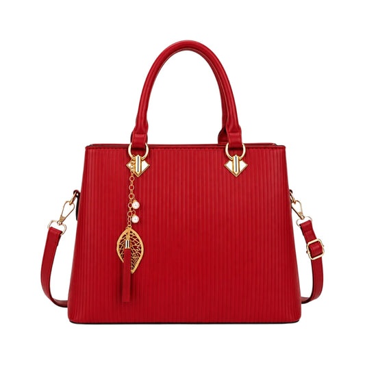 Bagnova Red Refined Textured Faux Leather Women’s Satchel Handbag